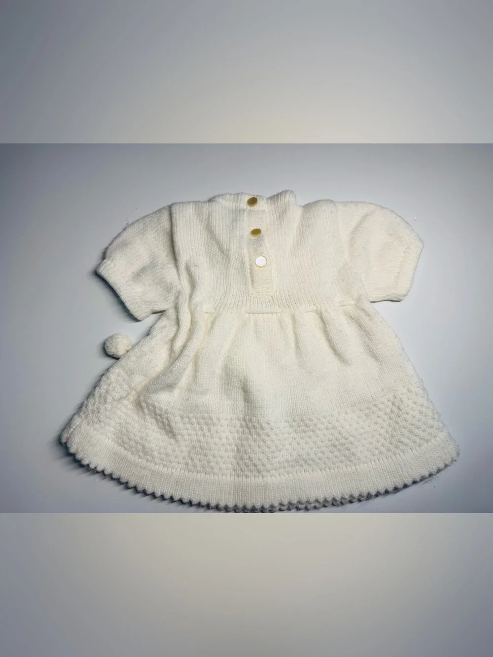 Vintage White Knit Sweater Dress Baby Girls With Flower Accents